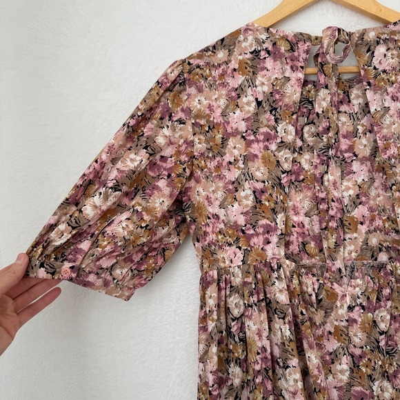 En Saison Women Pink Brown Jocelyn Floral Midi Dress Open Back Tiered Size Small - Picture 4 of 9